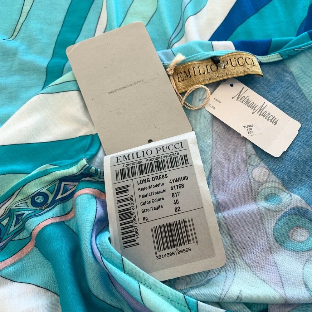 EMILIO PUCCI BLUE PRINTED ONE SHOULDER DRESS MODEL 41WH40 SiZE IT 40 / US 6 NWTS - Picture 12 of 12